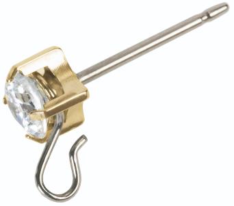 Safety Ear Pin Golden Titanium CZ White 5mm