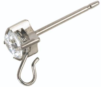 Safety Ear Pin Silver Titanium CZ White